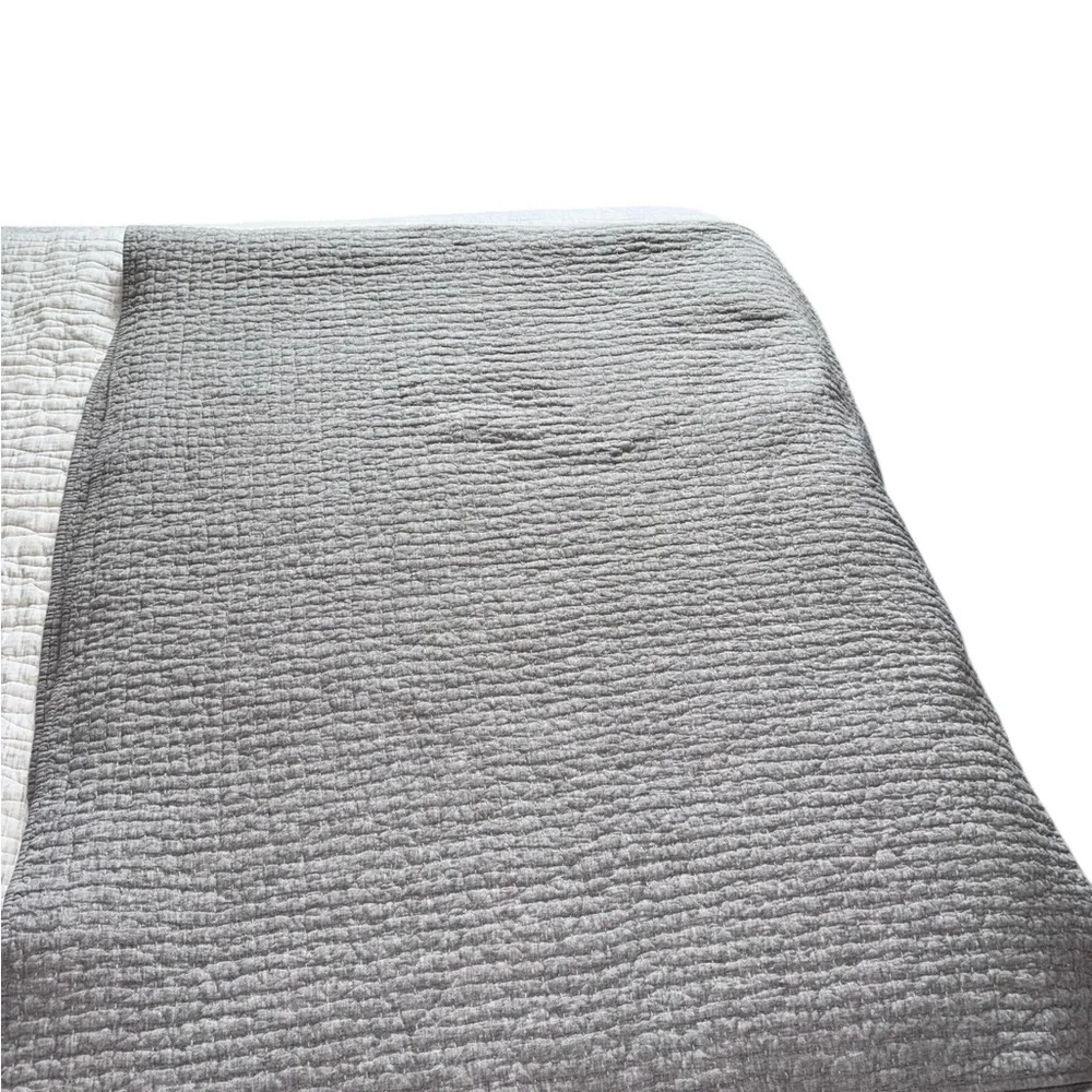 Pottery Barn Pick-Stitch Handcrafted Cotton Linen Quilt Gray King